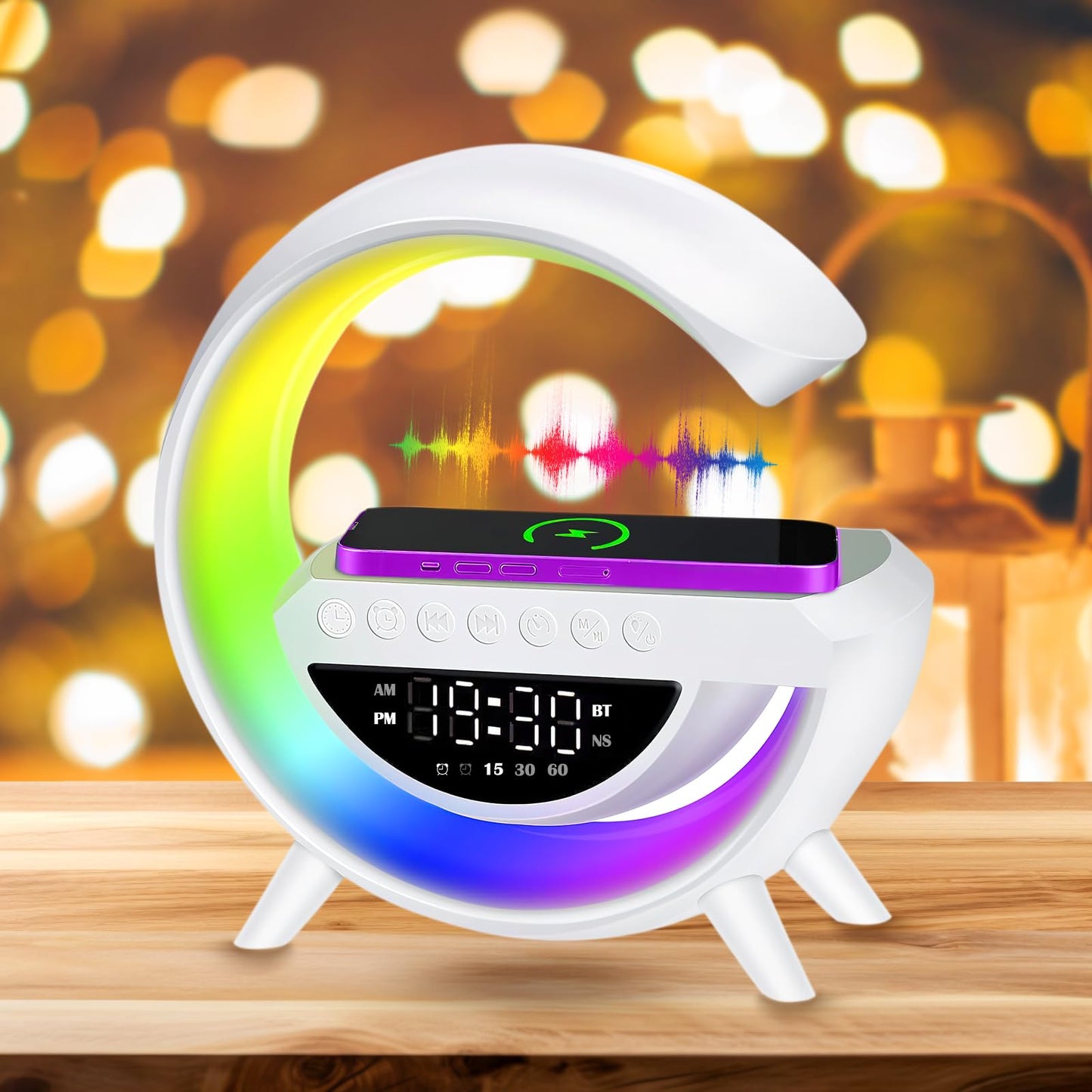 Altavoz Bluetooth G - Cargador inalámbrico + Lámpara LED + Reloj despertador